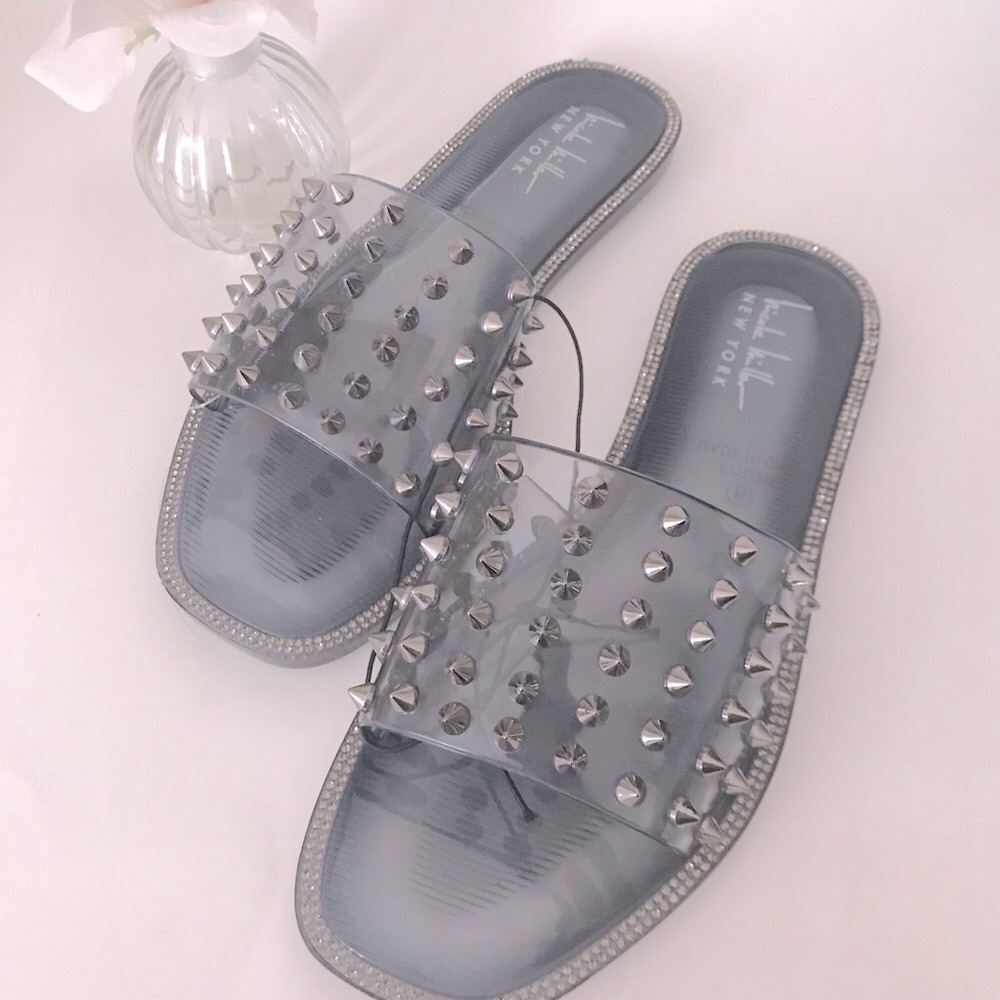 Spike Jelly Rhinestone Trim Sandals